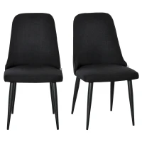 HOMCOM Modern Dining Chair Set of 2, Fabric Upholstered Side Chairs for Kitchen Living Room with Metal Legs, Black(m-11)