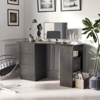 HOMCOM Computer Desk, 47" Writing Table with 3-Tier Shelves and 3 Reversible Drawers for Home Office, Bedroom, Black(m-8)