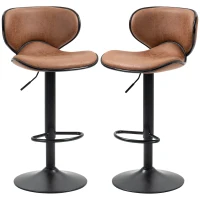 HOMCOM Vintage Set of 2 Microfiber Cloth Adjustable Bar Height Stools with Swivel Seat, Brown(m-11)