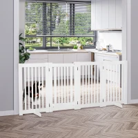 PawHut Free Standing Wooden Pet Gate Indoor Dog Barrier Foldable Step Over Doorway Fence Safety Gate with Open Door Z Shape 4 Panel(m-8)