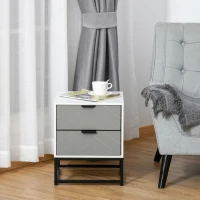 HOMCOM Bedside Table with 2 Drawer Storage Unit, Unique Shape Nightstand with Metal Base for Bedroom(m-8)