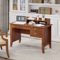 HOMCOM Computer Desk with Storage Hutch, Drawers, Shelf, Home Office Writing Table Study Workstation with Cable Management, Brown(m-8)