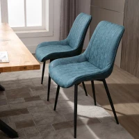 HOMCOM Dining Chairs Set of 2, PU Upholstered Accent Chairs with Metal Legs for Kitchen, Blue(m-8)