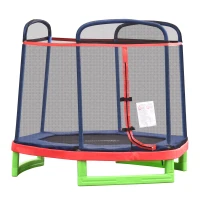 Outsunny 84.75" Kids Trampoline 7 FT Indoor Outdoor Trampolines with Safety Net Enclosure Built-in Zipper Padded Covering, for Boys and Girls, Red(m-11)