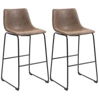 HOMCOM Bar Height Bar Stools Set of 2, Vintage PU Leather Bar Chairs, Kitchen Stools with Footrest for Home Bar, Tan Brown(m-11)