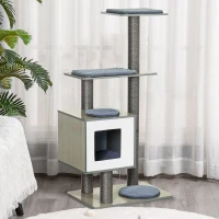 PawHut 47.2" Cat Tree, Kitten Scratcher, Activity Center, Play House with Condo Sisal, Scratching Post, and Mat - Grey(m-8)