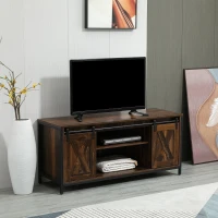 HOMCOM Industrial TV Stand for TVs up to 60", TV Console with Storage and 2 Sliding Barn Doors, Freestanding Entertainment Unit for Living Room, Bedroom, Brown(m-8)