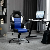 HOMCOM Racing Gaming Chair PU Leather Office Chair Executive Computer Desk Chair with Adjustable Height, Flip Up Armrest, Swivel Wheels, Blue(m-8)