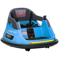 Aosom Bumper Car 12V 360° Rotation Electric Car for Kids, with Remote, Safety Belt, Lights, Music, for 1.5-5 Years Old, Blue(m-10)