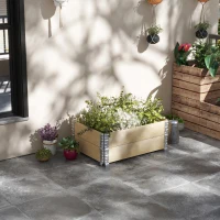 Outsunny Raised Garden Bed, Foldable Two-Box Wooden Planters for Outdoor Vegetables, Flowers, Herbs, Plants, Easy Assembly(m-11)