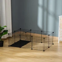 PawHut Small Animal Cage with 16 Panels, Portable Metal Wire Pet Fence with Door, Non-slip Feet for Bunny Guinea Pig(m-13)