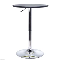 HOMCOM Modern Round Bar Table Adjustment Height Home Pub Bistro Desk Faux Leather Covered Wooden Top Chrome Base Black(m-12)