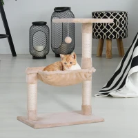PawHut 27.5" Cat Tree Hammock with 3 Natural Sisal Scratching Post, Teasing Toy - Beige(m-8)