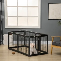 PawHut Dog Playpen, 6 Panels 24.5" Heavy Duty Pet Playpen, Foldable Dog Exercise Pen with Door Indoor Outdoor, Black(m-11)