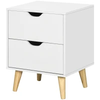 HOMCOM Modern Bedside Table, Nightstand with 2 Drawers and Pine Wood Legs for Bedroom, Living Room, White(m-2)