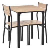 HOMCOM Dining Table Set for 2, 3 Piece Kitchen Table and Chairs with Metal Legs for Small Spaces, Natural Wood(m-14)