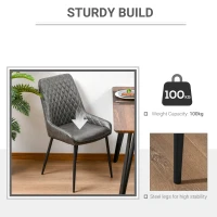HOMCOM Retro Dining Chair Set of 2, PU Leather Upholstered Side Chairs for Kitchen Living Room with Metal Legs, Grey(m-4)
