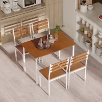 HOMCOM 5 Piece Dining Table Set for 4, Space Saving Kitchen Table and 4 Chairs, Rectangle, Steel Frame for Dining Room(m-8)