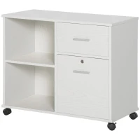 Vinsetto Lateral Filing Cabinet with Wheels, Locking File Cabinet, Mobile Printer Stand with Open Shelves and Drawers for A4 Size Documents, White(m-11)