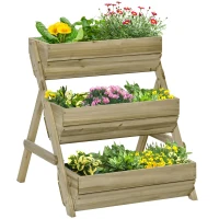 Outsunny 3 Tier Elevated Planter Box, Vertical Wooden Raised Garden Bed for Flowers, Vegetables, Herbs, 26" x 30" x 30", Green(m-11)