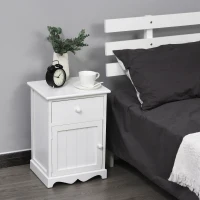 HOMCOM Nightstand Set of 2, Bedside Table with Drawer and Cabinet, Small Side Tables in Clean Lines and Curved Base, Home Furniture, White(m-10)