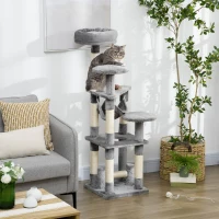 PawHut 52" Multi-Level Cat Tree Tower, Kitten Scratcher Activity Center Play House with Hammock - Grey(m-8)