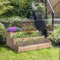 Outsunny 49"x49"x22" 3-Tier Raised Garden Bed Wooden Planter Kit Elevated Plant Box Stand for Yard & Patio, Natural(m-8)