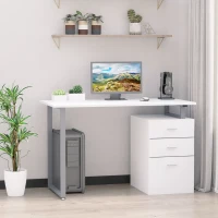HOMCOM 47" Computer Desk Writing Table Workstation with Multi-Use Reversible File Drawers Metal Frame Home Office Furniture, White(m-8)