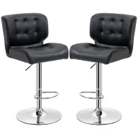 HOMCOM Bar Stools Set of 2, Adjustable Height Barstools, Faux Leather Swivel Bar Chairs with 5.1" Thick Padded, Footrest for Kitchen Counter, Home Bar, Black(m-11)