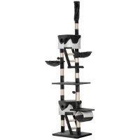 PawHut 94"-102" Floor to Ceiling Cat Tree, High Cat Condo Scratching Post Activity Center, Multi-Level Play House(m-11)