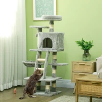 PawHut 49 Inch Large Cat Tree for Indoor Cats, Light Grey(m-8)