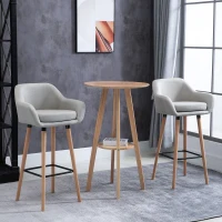 HOMCOM Modern Bar Stools Set of 2, 31.5" Barstools with Linen Fabric and Solid Wood Legs, Backrest and Footrest, Dining Room Kitchen Counter, Beige(m-13)