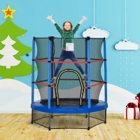 Outsunny 55" Kids Trampoline with Enclosure Net for Indoor/Outdoor, Trampoline for Boys and Girls Age 3-6 Years, Blue(m-8)