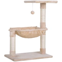 PawHut 27.5" Cat Tree Hammock with 3 Natural Sisal Scratching Post, Teasing Toy - Beige(m-11)