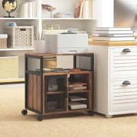 Vinsetto Printer Stand with Socket and USB Charging Ports, Industrial Mobile Printer Table with Storage and Wheels, Rustic Brown(m-8)