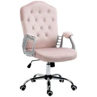 Vinsetto Office Chair, Velvet Computer Chair, Button Tufted Desk Chair with Swivel Wheels, Adjustable Height, Tilt Function, Pink(m-12)