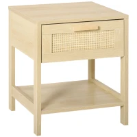 HOMCOM Narrow Nightstand with Rattan Elements, Bedside Table with Drawer and Storage Shelf for Bedroom, Natural(m-14)