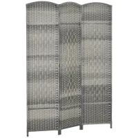 HOMCOM 6' Tall 3 Panel Room Divider, Folding Privacy Screen, Hand-Woven Freestanding Partition for Home Office, Bedroom, Mixed Gray(m-10)