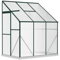 Outsunny Lean-to Greenhouse Walk-in Garden Aluminum Polycarbonate with Roof Vent for Plants Herbs Vegetables 6' x 4' x 7' Green(m-11)