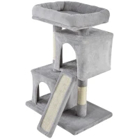 PawHut Plush Cat Tree Tower Activity Center with Sisal Scratching Post Scratching Board Perch Condo, Light Grey(m-11)
