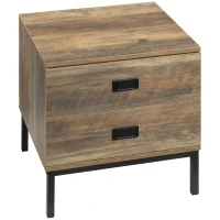 HOMCOM Nightstand with Storage, Retro Bedside Table, Side Table with 2 Drawers, Steel Frame for Bedroom, Coffee(m-11)
