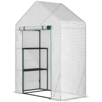 Outsunny 56"x29" Walk-in Greenhouse for Outdoor, Portable Gardening Plant Hot House with 2-Tier Shelf, Roll-Up Zippered Door, PE Cover, Green(m-11)