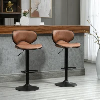 HOMCOM Vintage Set of 2 Microfiber Cloth Adjustable Bar Height Stools with Swivel Seat, Brown(m-8)