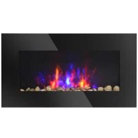 HOMCOM 28.5" 1450W Electric Wall-Mounted Fireplace with Flame Effect, 7 Color Background Light, Black(m-11)