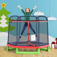 Outsunny 84.75" Kids Trampoline 7 FT Indoor Outdoor Trampolines with Safety Net Enclosure Built-in Zipper Padded Covering, for Boys and Girls, Red(m-8)