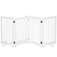 PawHut Free Standing Wooden Pet Gate Indoor Dog Barrier Foldable Step Over Doorway Fence Safety Gate with Open Door Z Shape 4 Panel(m-11)