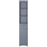 HOMCOM Bathroom Storage Cabinet, Tall Linen Tower with 3-Tier Shelves and Drawer and Door, Grey(m-11)