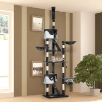 PawHut 94"-102" Floor to Ceiling Cat Tree, High Cat Condo Scratching Post Activity Center, Multi-Level Play House(m-8)