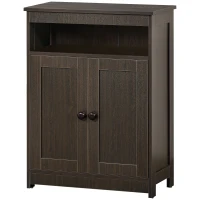 HOMCOM Accent Cabinet, Wood Free Standing Storage Organizer with Double Doors and Adjustable Shelf for Living Room, Kitchen, Brown(m-12)