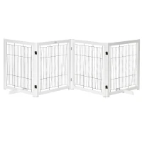 PawHut Wooden Dog Gate for Small & Medium Dogs 4 Panel w/ Support Feet Foldable Pet Fence for House Doorway White(m-12)